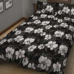 Black And White Cattleya Pattern Print Quilt Bed Set