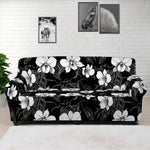Black And White Cattleya Pattern Print Sofa Cover