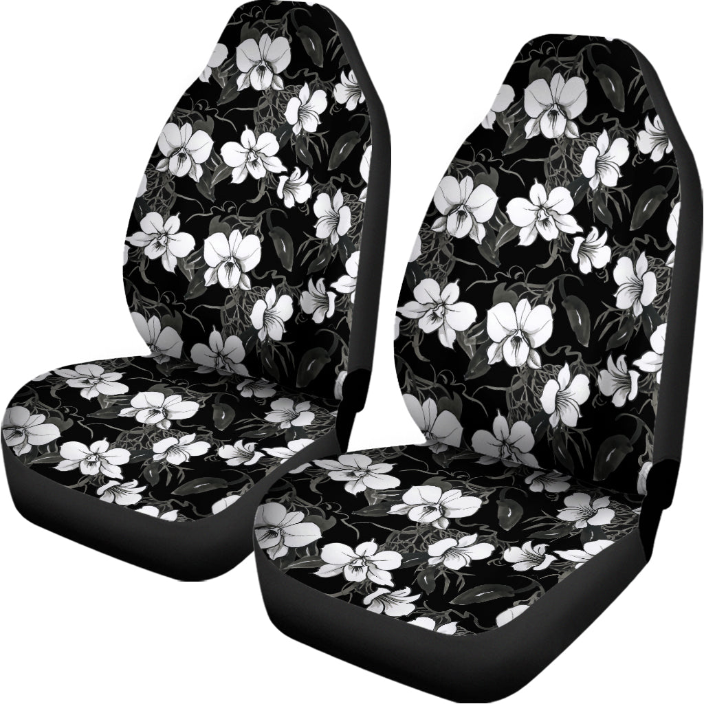 Black And White Cattleya Pattern Print Universal Fit Car Seat Covers