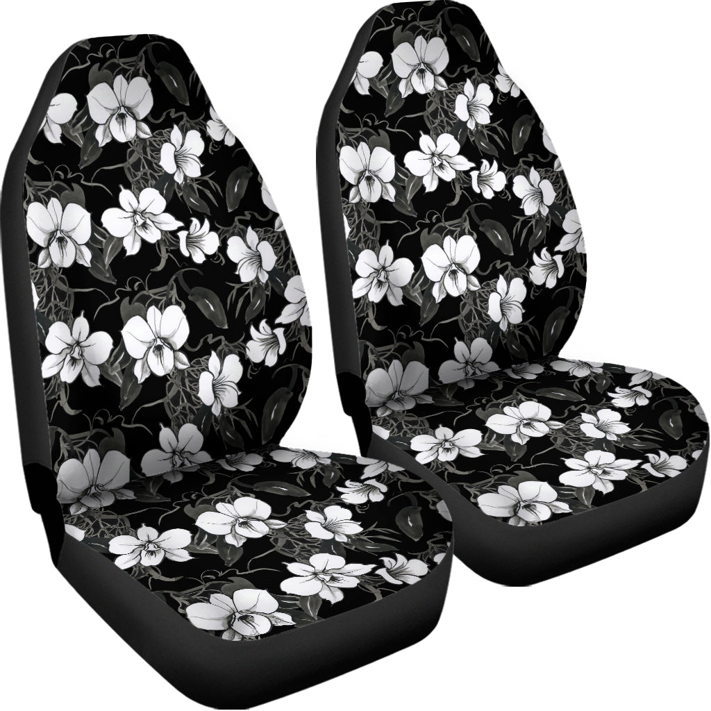 Black And White Cattleya Pattern Print Universal Fit Car Seat Covers