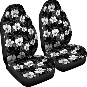 Black And White Cattleya Pattern Print Universal Fit Car Seat Covers