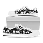 Black And White Cattleya Pattern Print White Low Top Shoes