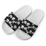 Black And White Cattleya Pattern Print White Slide Sandals