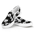 Black And White Cattleya Pattern Print White Slip On Sneakers