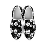 Black And White Cattleya Pattern Print White Slip On Shoes