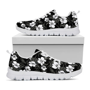 Black And White Cattleya Pattern Print White Sneakers