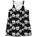 Black And White Cattleya Pattern Print Women's Racerback Tank Top