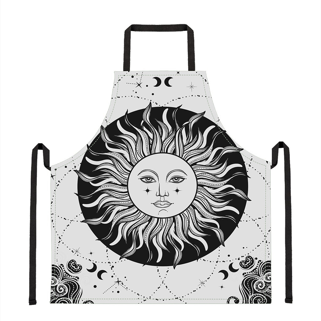 Black And White Celestial Sun Print Apron