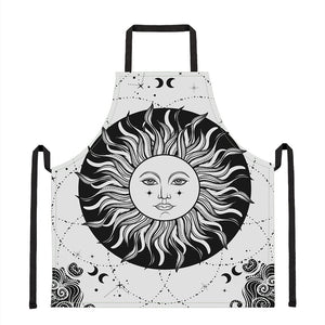 Black And White Celestial Sun Print Apron