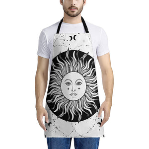 Black And White Celestial Sun Print Apron