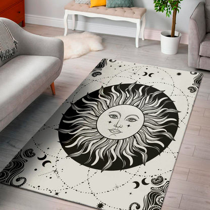 Black And White Celestial Sun Print Area Rug
