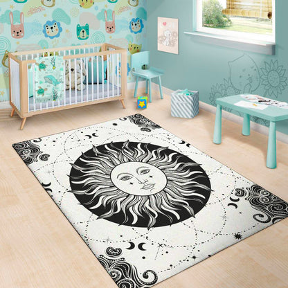 Black And White Celestial Sun Print Area Rug