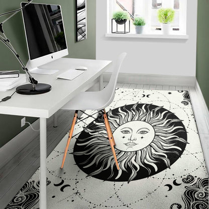 Black And White Celestial Sun Print Area Rug