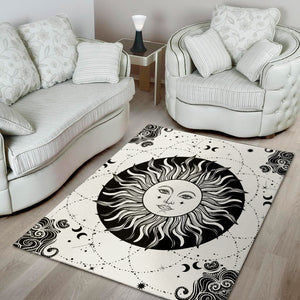 Black And White Celestial Sun Print Area Rug