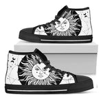 Black And White Celestial Sun Print Black High Top Shoes