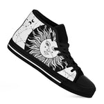 Black And White Celestial Sun Print Black High Top Shoes