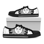 Black And White Celestial Sun Print Black Low Top Shoes 
