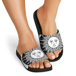 Black And White Celestial Sun Print Black Slide Sandals