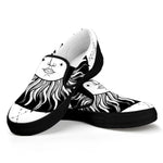 Black And White Celestial Sun Print Black Slip On Shoes