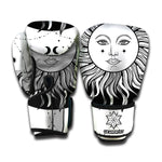 Black And White Celestial Sun Print Boxing Gloves
