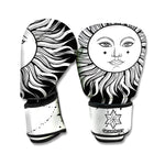 Black And White Celestial Sun Print Boxing Gloves