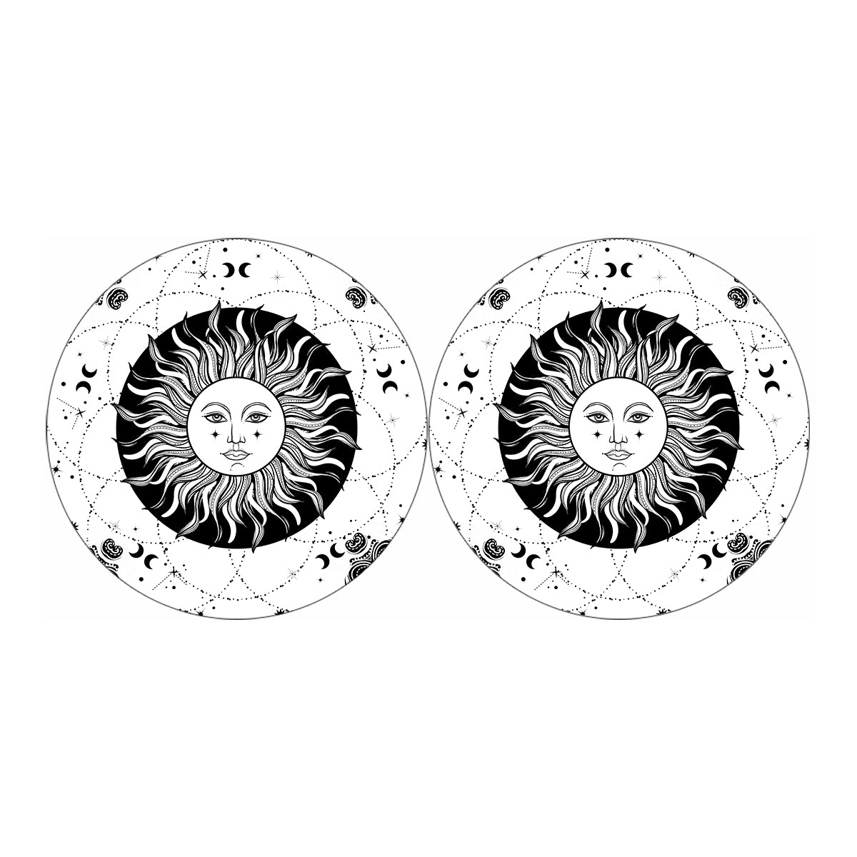 Black And White Celestial Sun Print Car Coasters