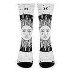 Black And White Celestial Sun Print Crew Socks