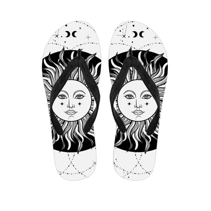 Black And White Celestial Sun Print Flip Flops
