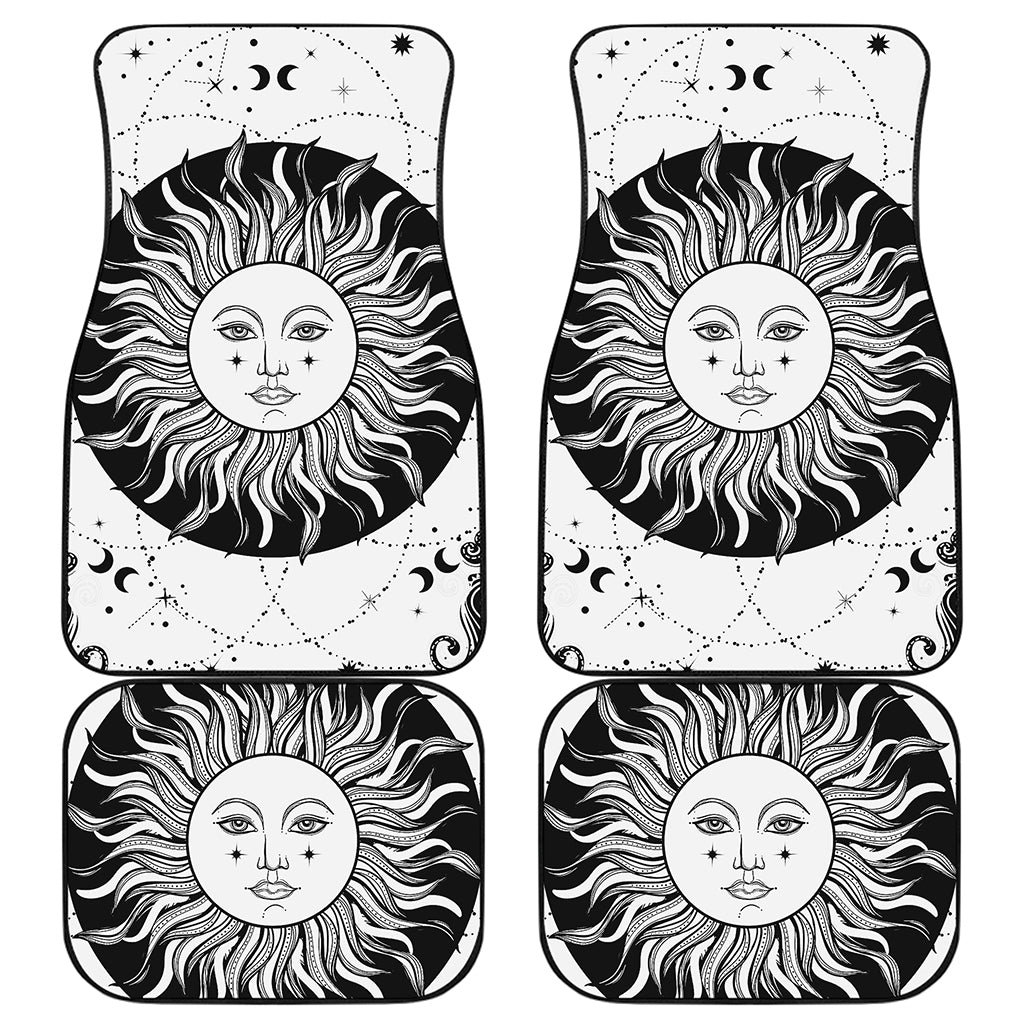 Black And White Celestial Sun Print Front and Back Car Floor Mats