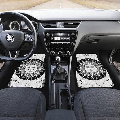 Black And White Celestial Sun Print Front and Back Car Floor Mats