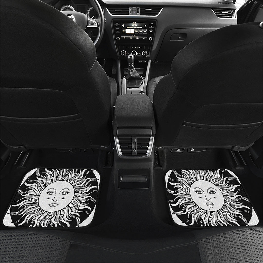 Black And White Celestial Sun Print Front and Back Car Floor Mats