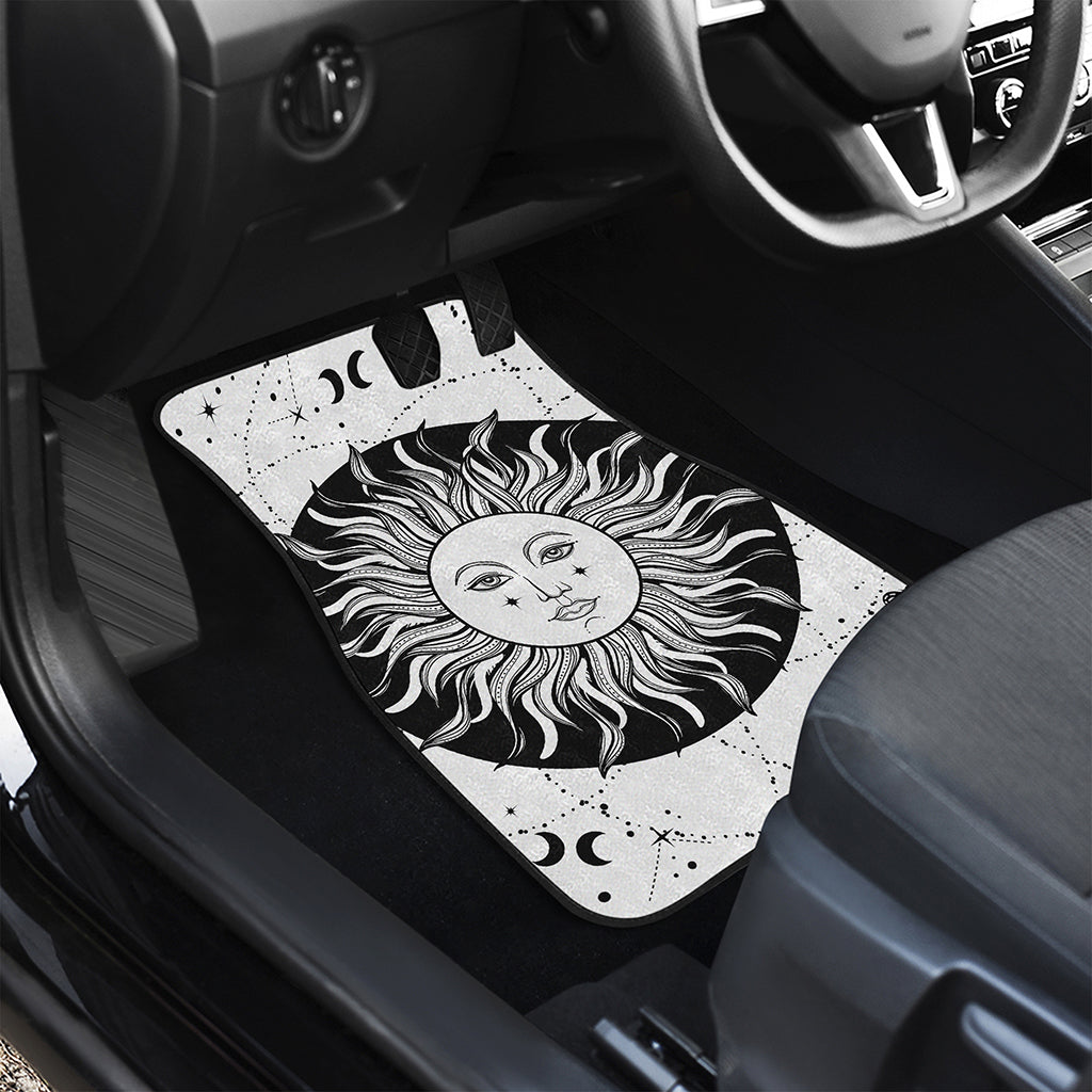 Black And White Celestial Sun Print Front and Back Car Floor Mats