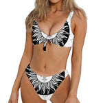 Black And White Celestial Sun Print Front Bow Tie Bikini