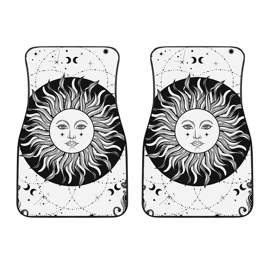 Black And White Celestial Sun Print Front Car Floor Mats