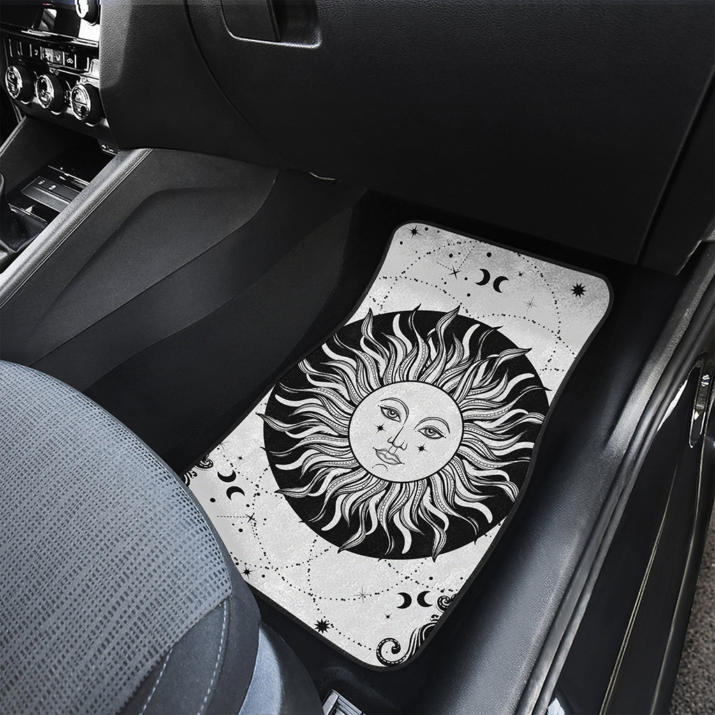 Black And White Celestial Sun Print Front Car Floor Mats