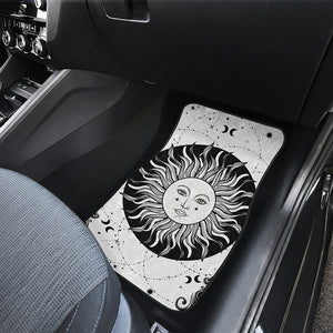 Black And White Celestial Sun Print Front Car Floor Mats