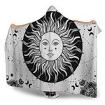 Black And White Celestial Sun Print Hooded Blanket