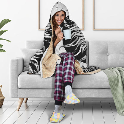 Black And White Celestial Sun Print Hooded Blanket