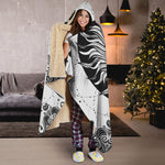 Black And White Celestial Sun Print Hooded Blanket