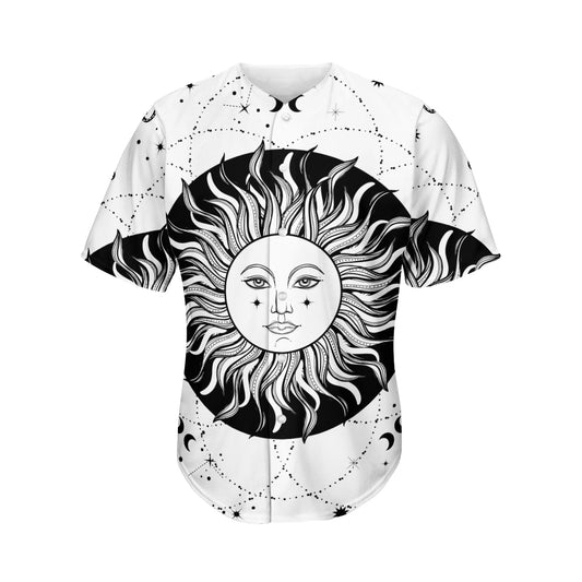 Black And White Celestial Sun Print Men's Baseball Jersey