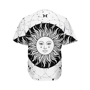 Black And White Celestial Sun Print Men's Baseball Jersey