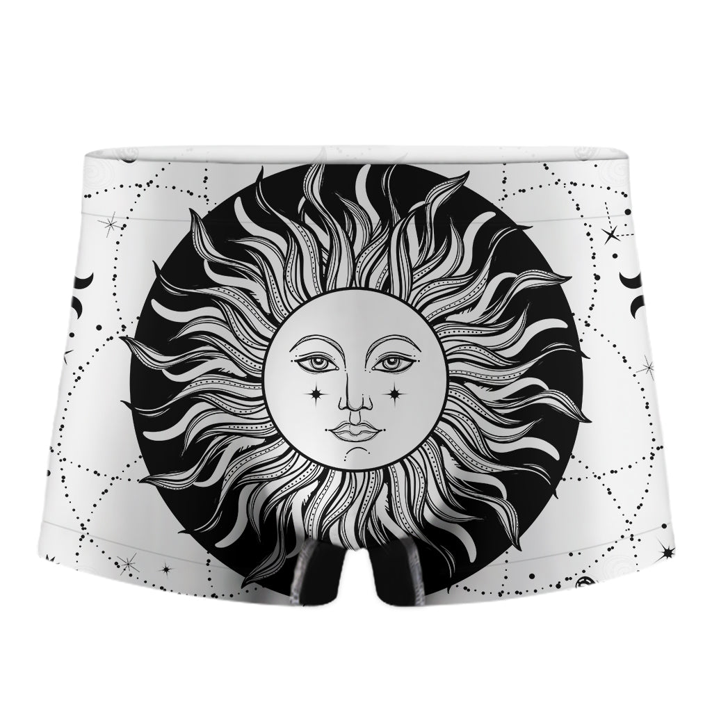 Black And White Celestial Sun Print Men's Boxer Briefs