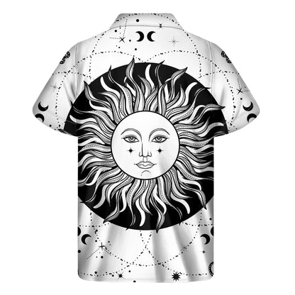 Black And White Celestial Sun Print Men's Short Sleeve Shirt
