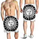 Black And White Celestial Sun Print Men's Shorts