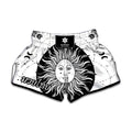 Black And White Celestial Sun Print Muay Thai Boxing Shorts