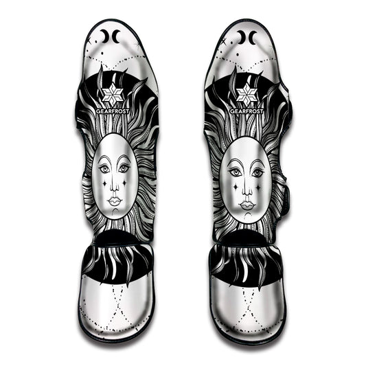 Black And White Celestial Sun Print Muay Thai Shin Guard
