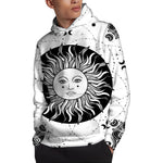 Black And White Celestial Sun Print Pullover Hoodie