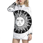 Black And White Celestial Sun Print Pullover Hoodie Dress