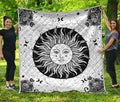 Black And White Celestial Sun Print Quilt