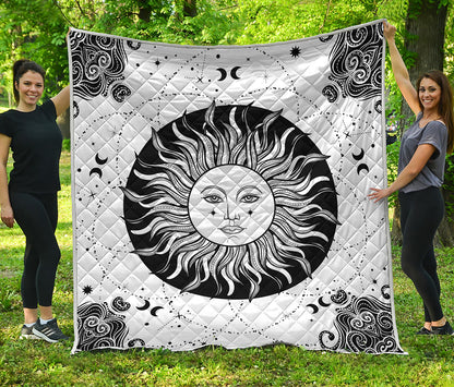 Black And White Celestial Sun Print Quilt